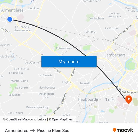 Armentières to Piscine Plein Sud map