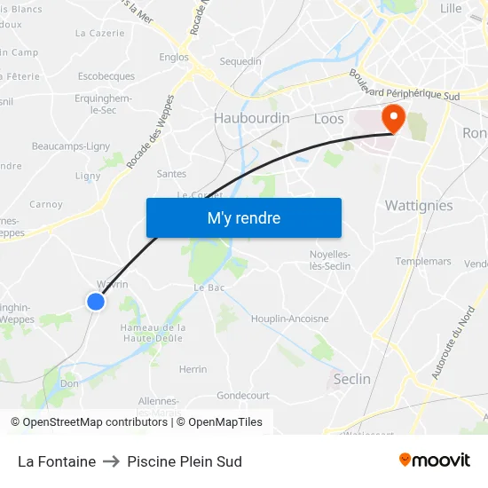 La Fontaine to Piscine Plein Sud map