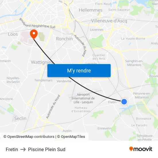 Fretin to Piscine Plein Sud map
