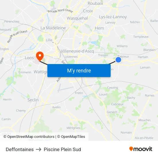 Deffontaines to Piscine Plein Sud map