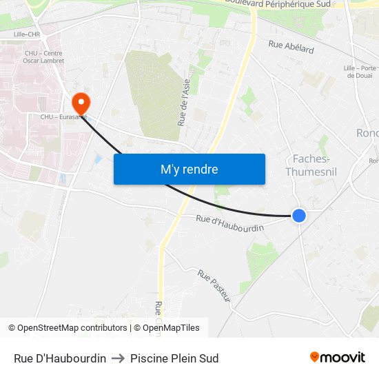 Rue D'Haubourdin to Piscine Plein Sud map