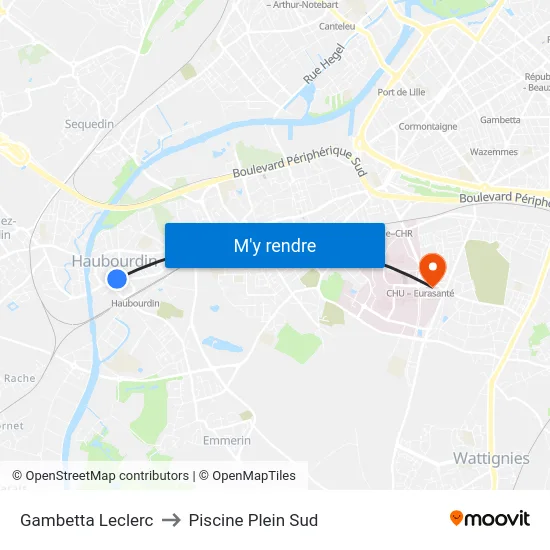 Gambetta Leclerc to Piscine Plein Sud map