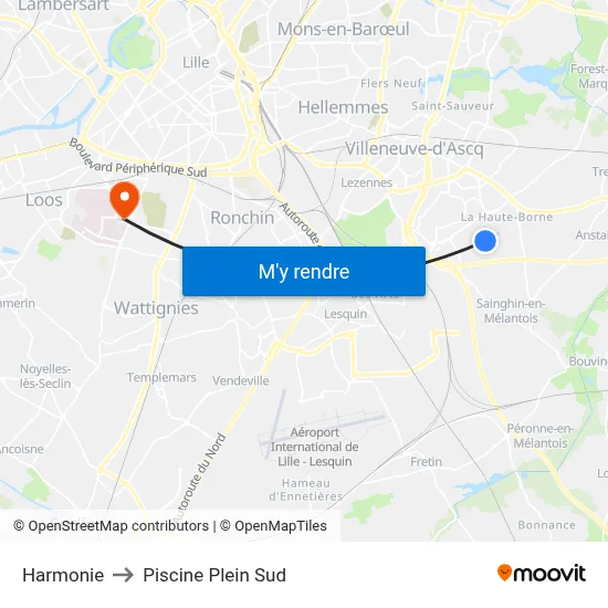 Harmonie to Piscine Plein Sud map