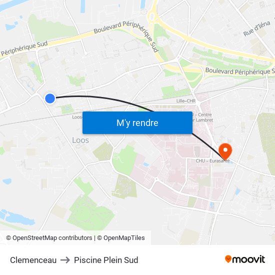 Clemenceau to Piscine Plein Sud map