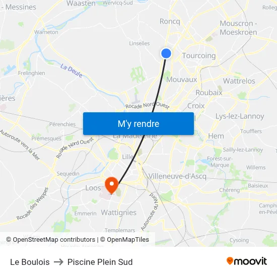 Le Boulois to Piscine Plein Sud map