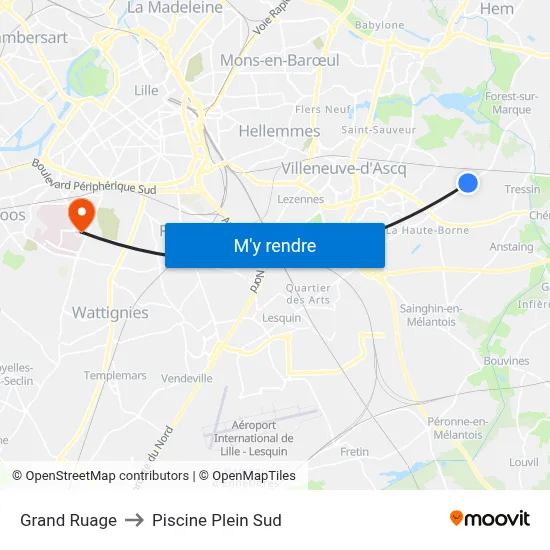 Grand Ruage to Piscine Plein Sud map