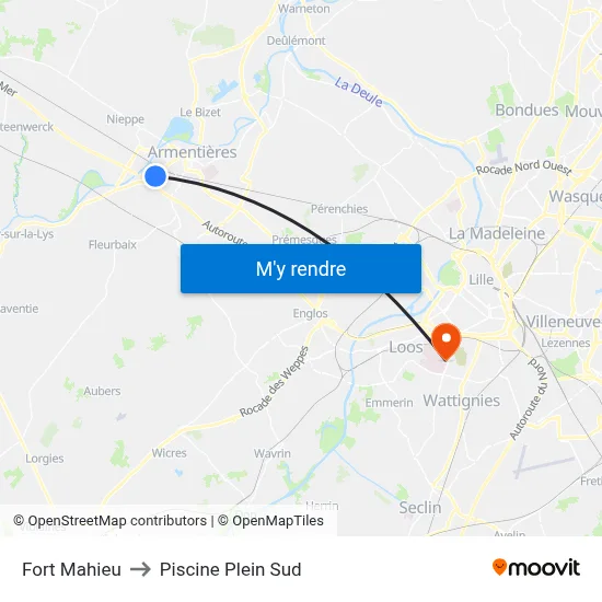Fort Mahieu to Piscine Plein Sud map