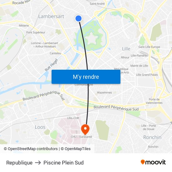 Republique to Piscine Plein Sud map