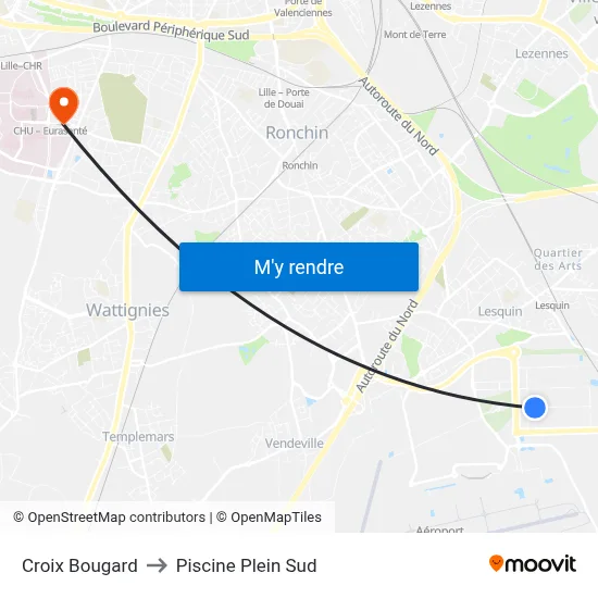 Croix Bougard to Piscine Plein Sud map