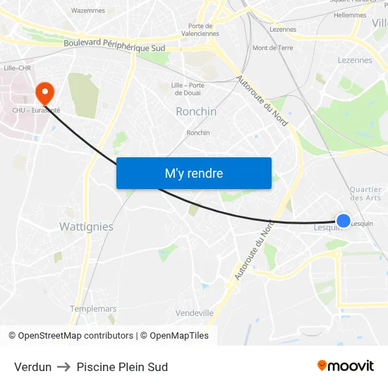 Verdun to Piscine Plein Sud map