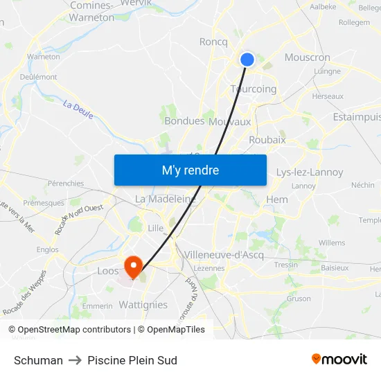 Schuman to Piscine Plein Sud map