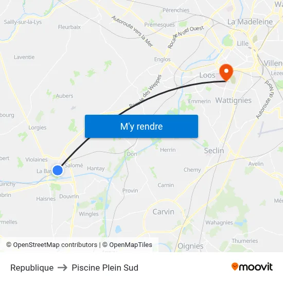 Republique to Piscine Plein Sud map