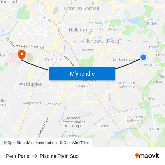 Petit Paris to Piscine Plein Sud map