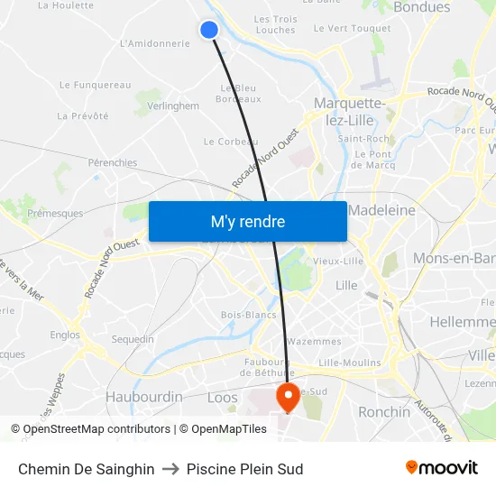 Chemin De Sainghin to Piscine Plein Sud map