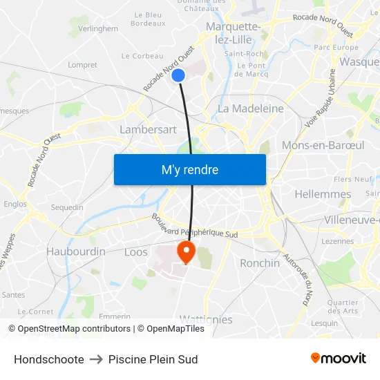Hondschoote to Piscine Plein Sud map