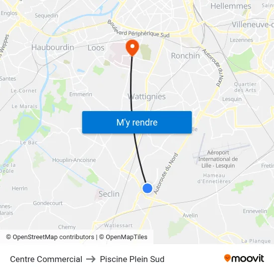 Centre Commercial to Piscine Plein Sud map