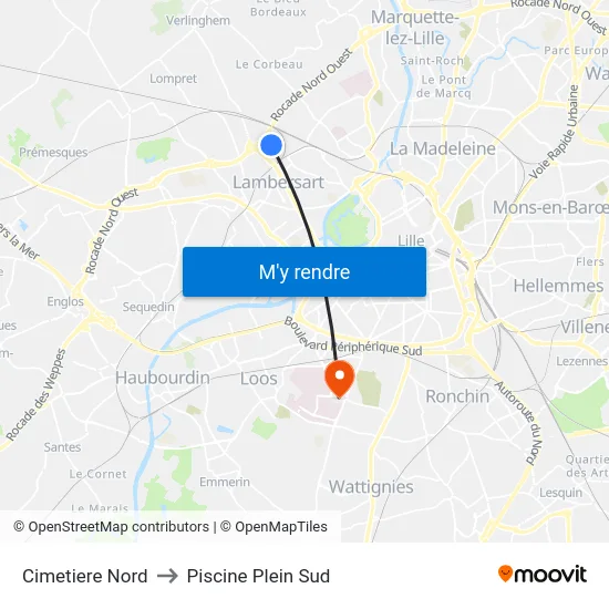 Cimetiere Nord to Piscine Plein Sud map