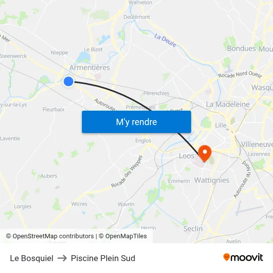 Le Bosquiel to Piscine Plein Sud map