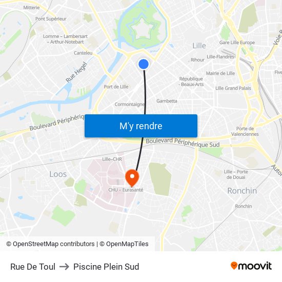 Rue De Toul to Piscine Plein Sud map