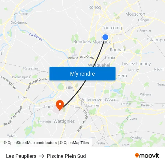 Les Peupliers to Piscine Plein Sud map