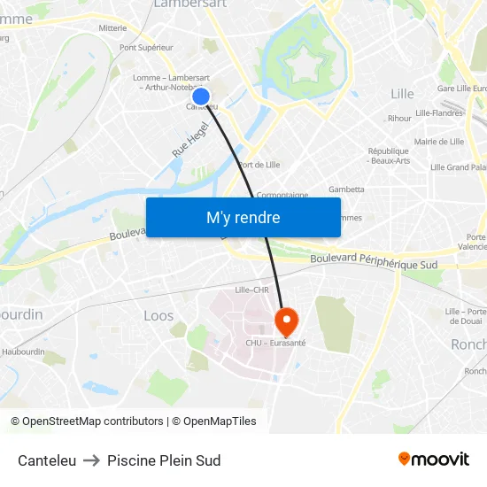 Canteleu to Piscine Plein Sud map