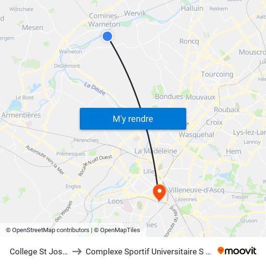 College St Joseph (F) to Complexe Sportif Universitaire S U A P S Lille 2 map