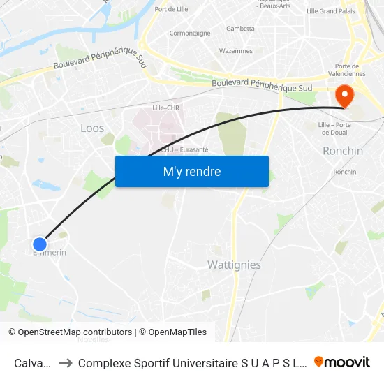 Calvaire to Complexe Sportif Universitaire S U A P S Lille 2 map
