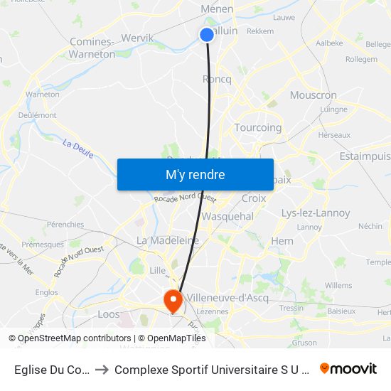 Eglise Du Colbras to Complexe Sportif Universitaire S U A P S Lille 2 map