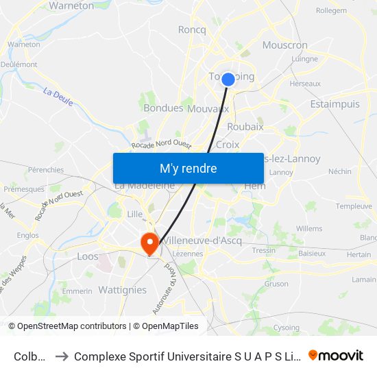 Colbert to Complexe Sportif Universitaire S U A P S Lille 2 map