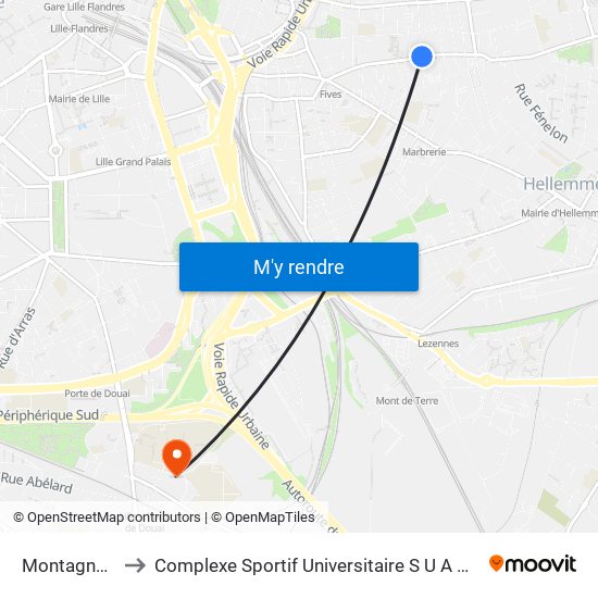 Montagnards to Complexe Sportif Universitaire S U A P S Lille 2 map