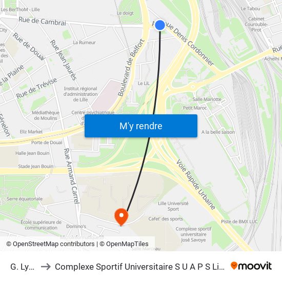 G. Lyon to Complexe Sportif Universitaire S U A P S Lille 2 map