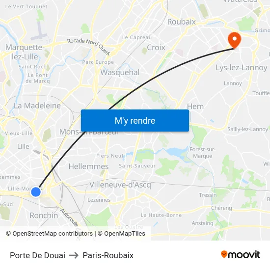 Porte De Douai to Paris-Roubaix map