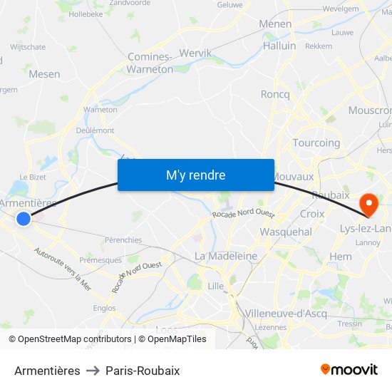 Armentières to Paris-Roubaix map