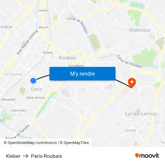 Kleber to Paris-Roubaix map