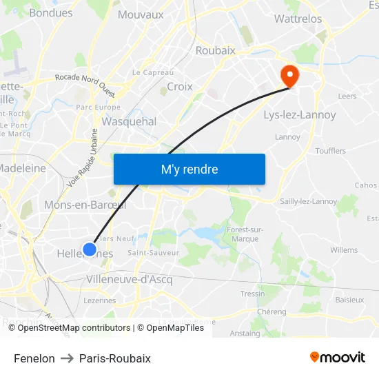 Fenelon to Paris-Roubaix map