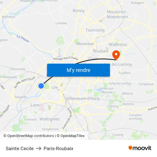 Sainte Cecile to Paris-Roubaix map