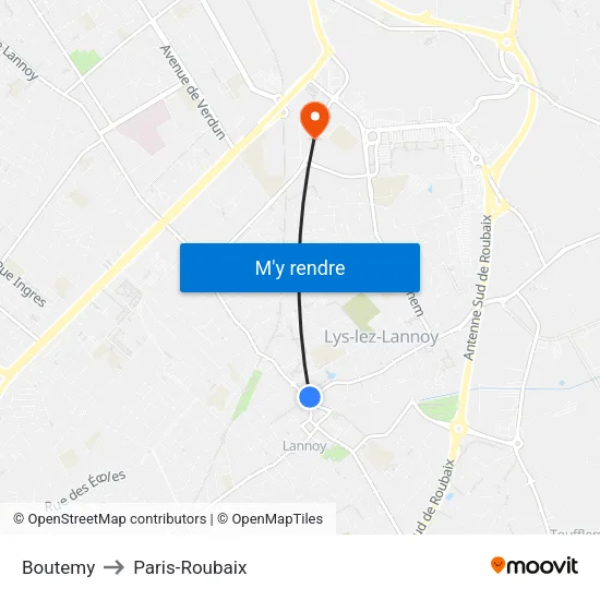 Boutemy to Paris-Roubaix map
