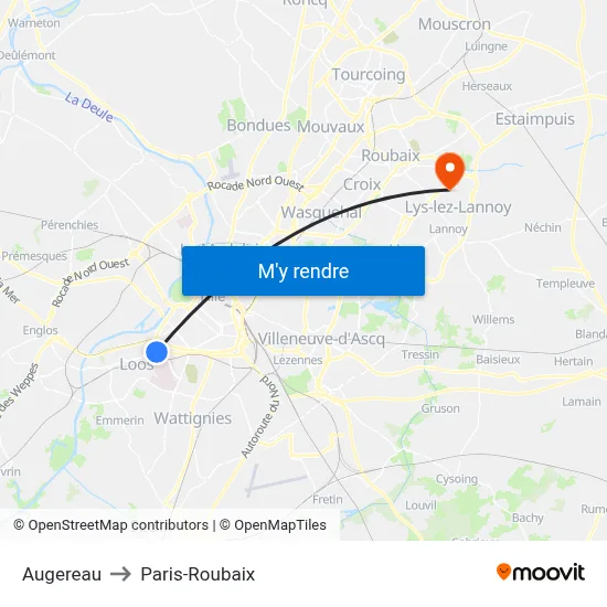 Augereau to Paris-Roubaix map