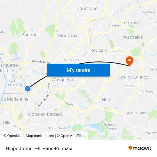 Hippodrome to Paris-Roubaix map