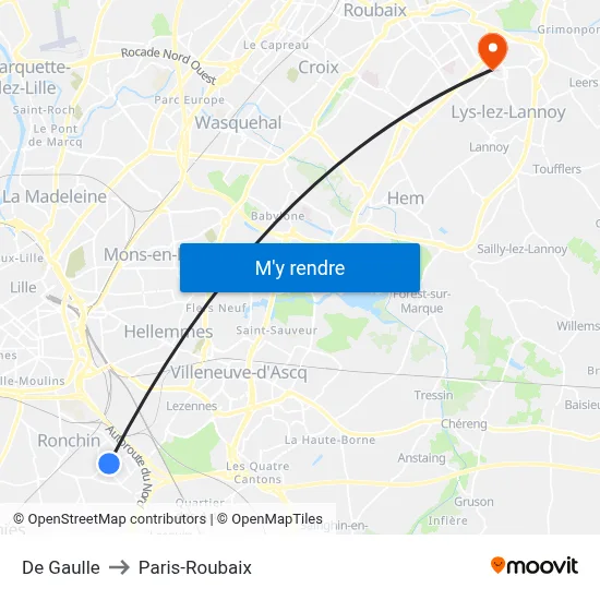 De Gaulle to Paris-Roubaix map