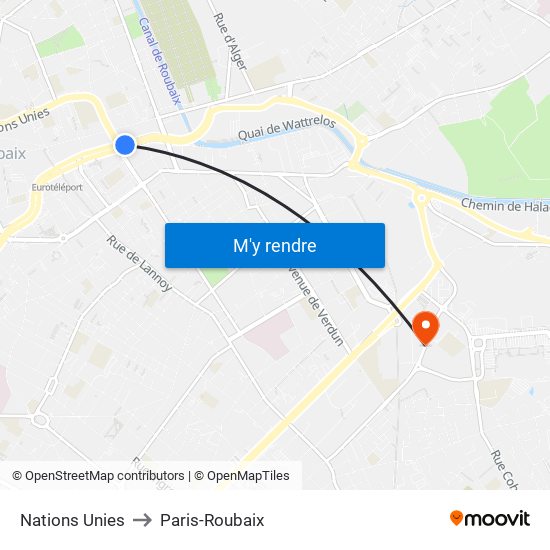 Nations Unies to Paris-Roubaix map
