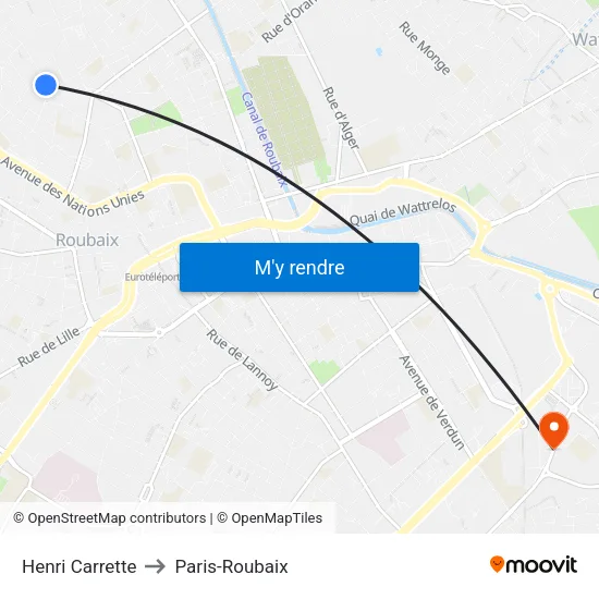 Henri Carrette to Paris-Roubaix map