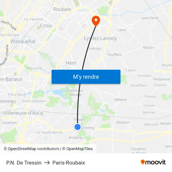 P.N. De Tressin to Paris-Roubaix map