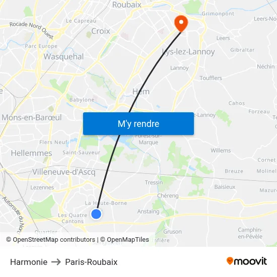 Harmonie to Paris-Roubaix map