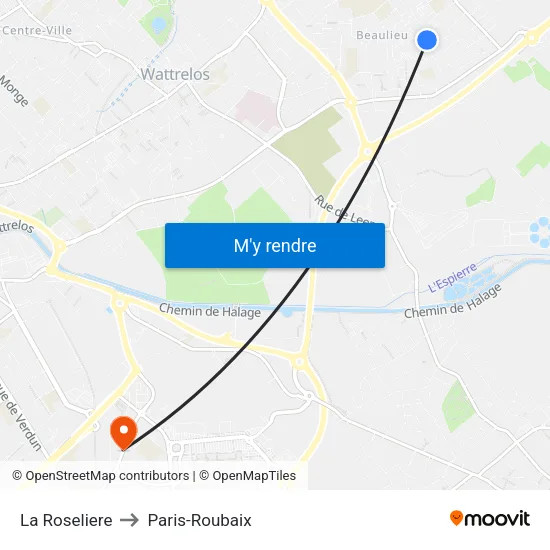 La Roseliere to Paris-Roubaix map