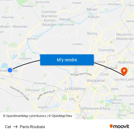 Cat to Paris-Roubaix map
