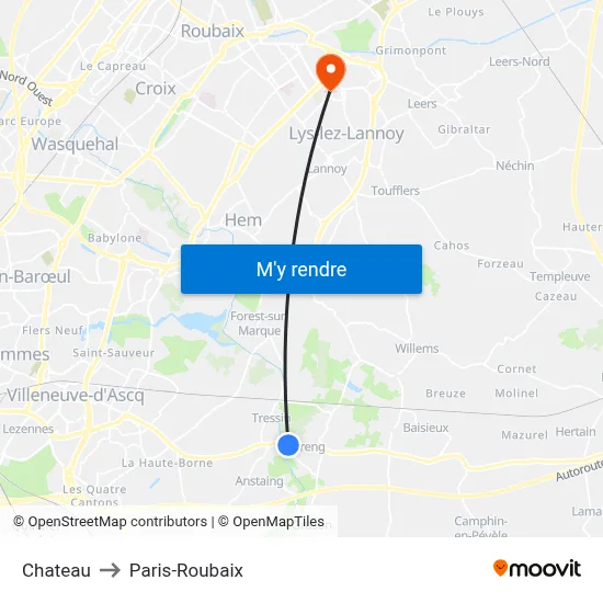 Chateau to Paris-Roubaix map