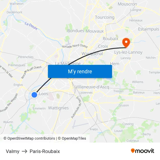 Valmy to Paris-Roubaix map