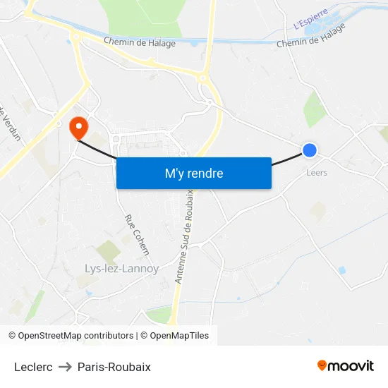 Leclerc to Paris-Roubaix map