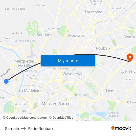 Samain to Paris-Roubaix map
